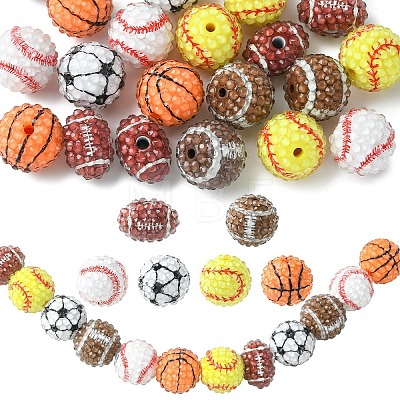 12Pcs 6 Styles Sport Theme Opaque Acrylic Resin Beads MACR-YW0004-78-1