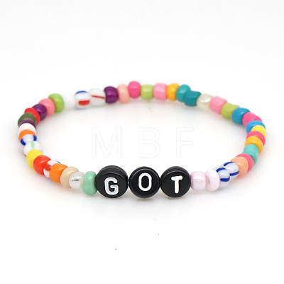 Rainbow Acrylic & Glass Beads Stretch Bracelets BR6645-3-1