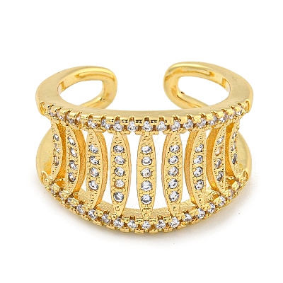 Rack Plating Brass Micro Pave Cubic Zirconia Wide Open Cuff Ring for Women RJEW-C082-04G-1