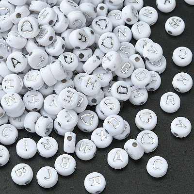 300pcs 2 Styles Opaque White Acrylic Beads MACR-YW0002-58B-1