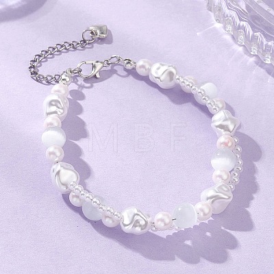 Plastic Imitation Pearl & Cat Eye Beaded Bracelets for Women BJEW-JB12912-1