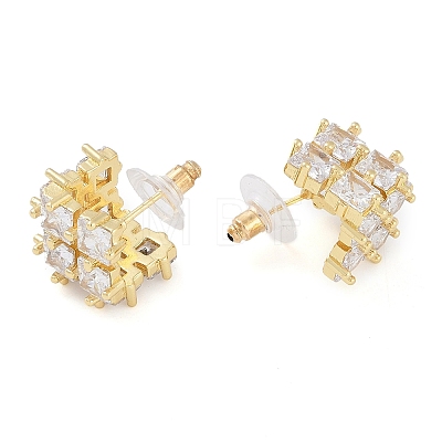 Brass Pave Clear Cubic Zirconia Stud Earrings for Women EJEW-S225-08G-01-1