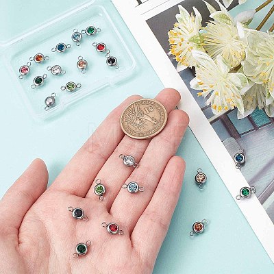 24Pcs 12 Colors 304 Stainless Steel Rhinestone Connector Charms STAS-SC0004-34-1