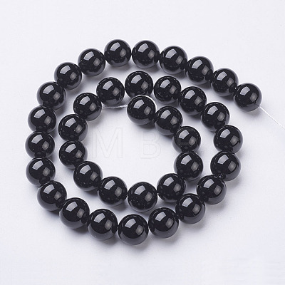 Natural Black Onyx Round Beads Strands X-GSR10mmC097-1