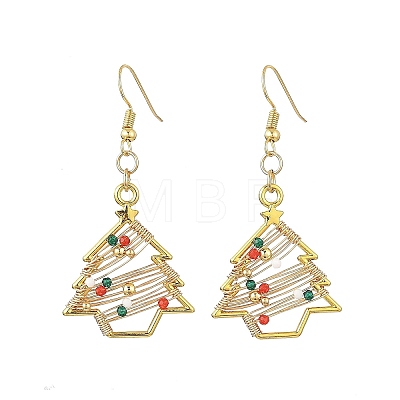 Brass Glass Dangle Earrings for Women EJEW-TA00825-1