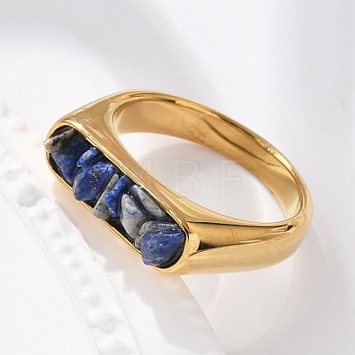 Rectangle Natural Lapis Lazuli Chips Finger Rings RJEW-D303-02G-03-1