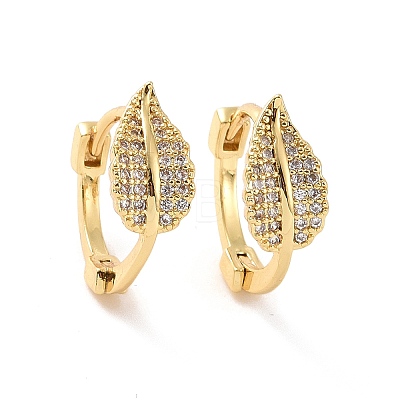 Clear Cubic Zirconia Aspen Leaf Hoop Earrings EJEW-F298-17G-1