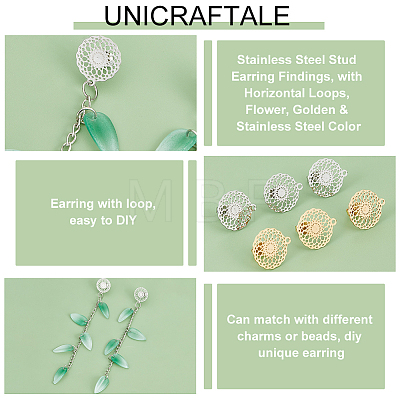 Unicraftale 24Pcs 2 Colors 304 Stainless Steel Stud Earring Findings STAS-UN0040-82-1
