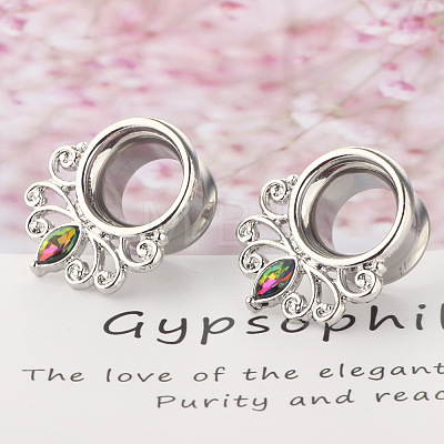 316L Surgical Stainless Steel Colorful Rhinestone Horse Eye Ear Plugs Gauges WG2285B-07-1