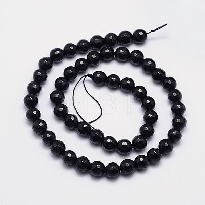 Faceted Round Natural Black Tourmaline Bead Strands G-I160-02-8mm-1
