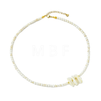Natural Trochid Shell Chip and Round Natural Pearl Beaded Necklacess for Women NJEW-JN06222-01-1