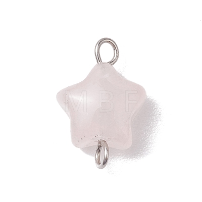 Natural Rose Quartz Connector Charms PALLOY-JF02734-02-1