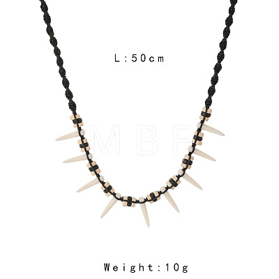 Adjustable Wood Beads Resin Fang Braided Wazed Cord Tribal Necklaces WGF0609-01-1