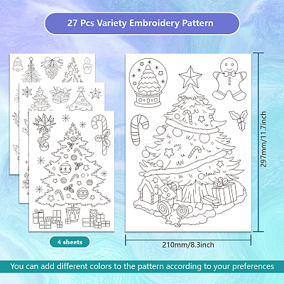 4 Sheets 11.6x8.2 Inch Stick and Stitch Embroidery Patterns DIY-WH0455-211-1