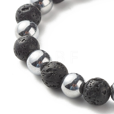 Natural Lava Rock & Non-magnetic Synthetic Hematite Round Beads Energy Power Stretch Bracelets Sett BJEW-JB07051-1