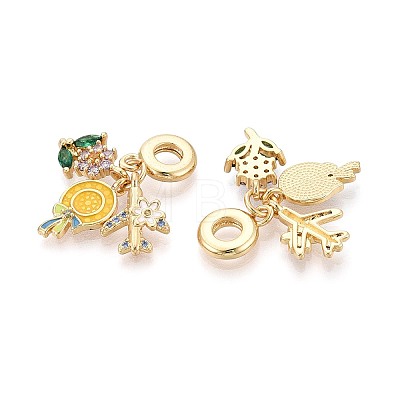 Brass Micro Pave Colorful Cubic Zirconia and Enamel European Dangle Charms KK-T079-78G-1