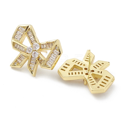 Bowknot Rack Plating Brass Cubic Zirconia Stud Earrings for Women EJEW-K245-07G-1