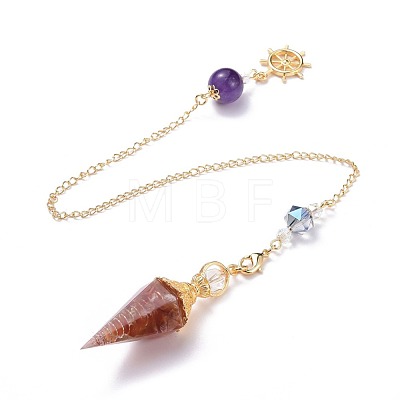 Resin Hexagonal Pointed Dowsing Pendulums(Brass Finding and Gemstone Inside) G-L521-A04-1