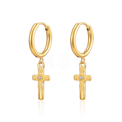 Stainless Steel Cross Earrings with Rhinestone for Women QX9775-1-1