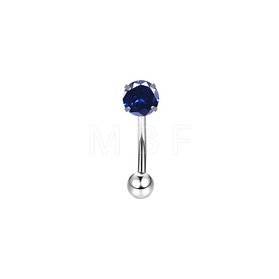 316 Surgical Stainless Steel Flat Round Cubic Zirconia Eyebrow Curved Barbell Rings WG43657-04-1