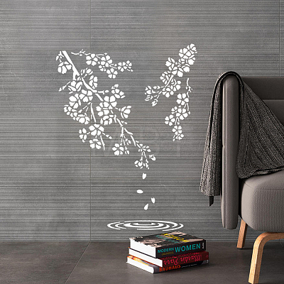 MAYJOYDIY US 1Pc Cherry Blossom Theme PET Hollow Out Drawing Painting Stencils DIY-MA0004-04-1