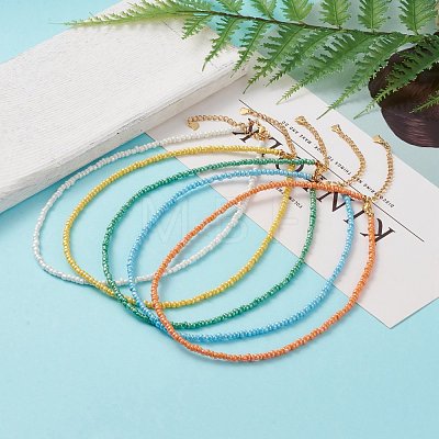 Round Glass Seed Beaded Necklaces NJEW-JN03207-1