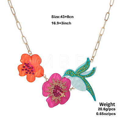 Spring Summer Acrylic Rhinestone Pendant Bib Necklaces for Women WG872E8-01-1
