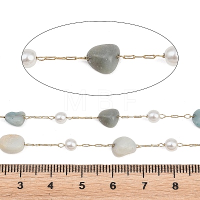 Natural Flower Amazonite Nuggets & 316 Stainless Steel Handmade Link Chains CHS-K021-14G-09-1