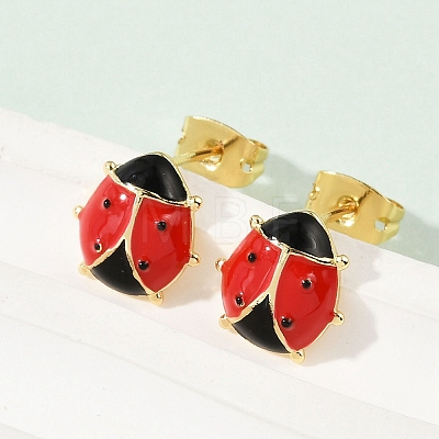 Brass Enamel Stud Earrings for Women EJEW-A126-04G-1