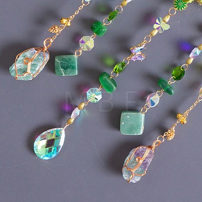 Heart Natural Gemstone Chips Hanging Suncatchers RN-CBA387D-04G-02-1