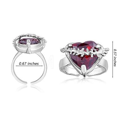 Red Heart Zirconia Ring Adjustable Gemstone Promise Ring Fashion Solitaire Love Eternity Open Ring Jewelry Gift for Women Mother's Day birthday Wedding Engagement JR954A-1