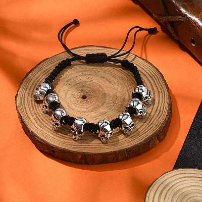 Halloween Theme Adjustable Nylon Cord Braided Beads Bracelets BJEW-JB10917-S-1