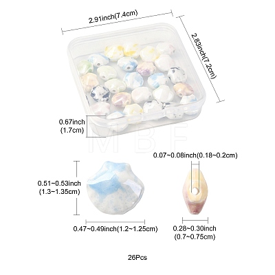 26Pcs 6 Colors Shell Shape Glazed Porcelain Beads PORC-FS0001-35-1