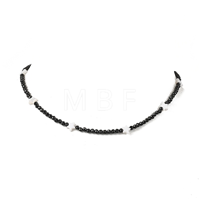 Natural Freshwater Shell Star and Faceted Round Natural Black Spinel Beaded Necklaces for Women NJEW-JN05667-1