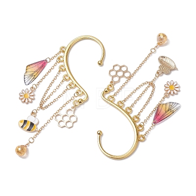 Brass Bees & Glass Teardrop Tassel Earrings EJEW-TA00538-1