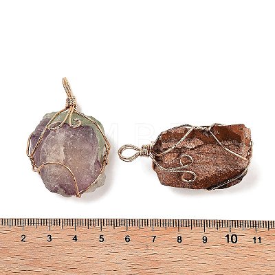 Raw Rough Natural Mixed Stone Copper Wire Wrapped Big Pendants G-B077-01G-01-1