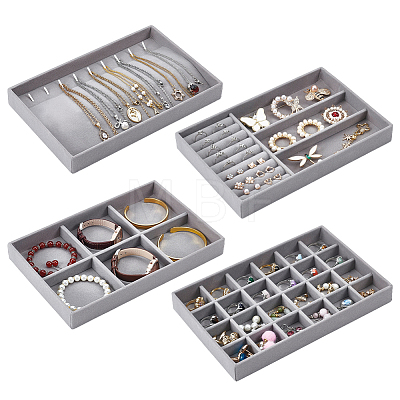 4Pcs 4 Styles MDF Covered with Velvet Jewelry Display Trays CON-UN0001-16B-1