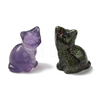 Natural Gemstone Cat Healing  Figurines DJEW-D010-02-1