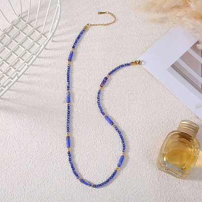 Dyed Natural Imperial Jasper Column and Glass Beaded Necklaces for Women CN0218-1