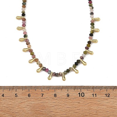 Natural Multicolor Tourmaline Faceted Rondelle Baded Necklaces with 201 Stainless Steel Teardrop Charms NJEW-JN06428-01-1
