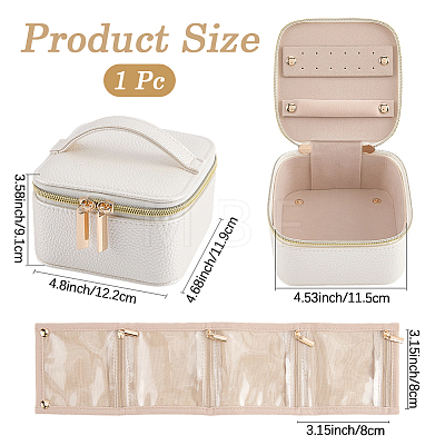 Portable Travel PU Leather Jewelry Storage Zipper Boxes with Handle CON-WH20005-28A-1