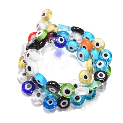 Handmade Evil Eye Lampwork Flat Round Bead Strands LAMP-L058-8mm-M-1