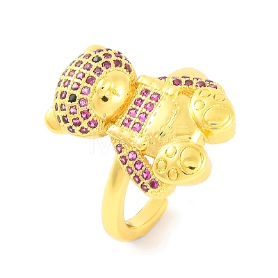 Bear Brass Micro Pave Cubic Zirconia Open Cuff Ring for Women RJEW-U003-23H-G-1