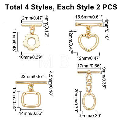   8 Sets 4 Style Brass Toggle Clasps KK-PH0003-67-1