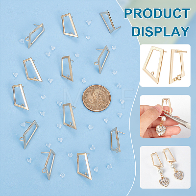 12Pcs Brass Hollow Out Trapezoid Stud Earring Findings KK-BC0011-02-1