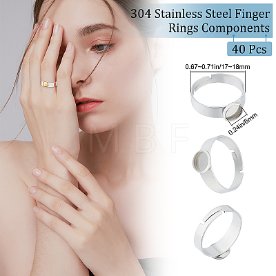 40Pcs Adjustable 304 Stainless Steel Finger Rings Components STAS-BBC0001-31-1