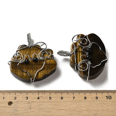 Natural Tiger Eye Copper Wire Wrapped Pendants G-K338-06P-04-1