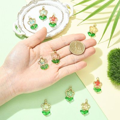 10Pcs 5 Colors Flower Glass Pendants PALLOY-FS00078-1