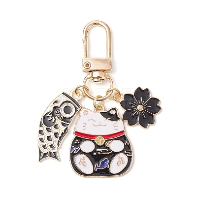 Fortune Cat Fish Flower Alloy Enamel Pendant Decorations HJEW-JM02873-02-1