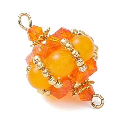 Dyed Natural Malaysia Jade Round and Glass Seed Beaded Lantern Links Connector Charms PALLOY-MZ01176-01-1